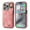 For iPhone 16 Skin Feel Card Bag Phone Case with Ring Buckle