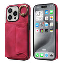 For iPhone 16 Skin Feel Card Bag Phone Case with Ring Buckle