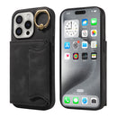 For iPhone 16 Skin Feel Card Bag Phone Case with Ring Buckle