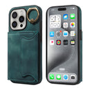 For iPhone 16 Skin Feel Card Bag Phone Case with Ring Buckle
