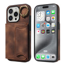 For iPhone 16 Skin Feel Card Bag Phone Case with Ring Buckle