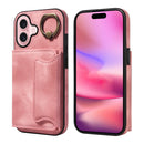 For iPhone 16 Skin Feel Card Bag Phone Case with Ring Buckle