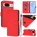 Skin Feel Solid Color Leather Phone Case with Lanyard, For Google Pixel 8