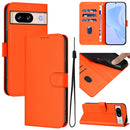 Skin Feel Solid Color Leather Phone Case with Lanyard, For Google Pixel 8