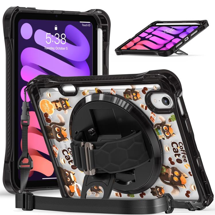 Pattern Rotation Grip Holder Clear PC TPU Tablet Case with Shoulder Strap, For iPad 11th gen 2025 A16