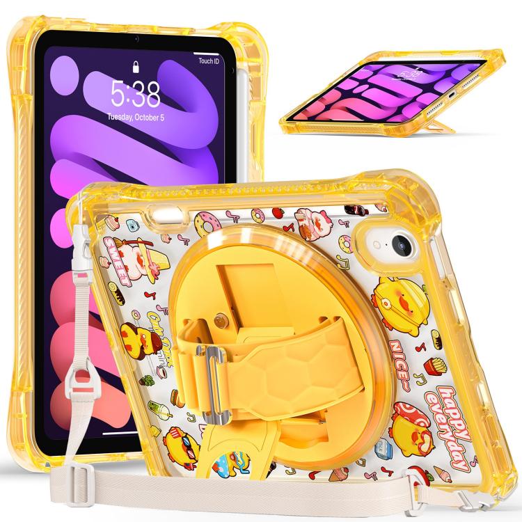 Pattern Rotation Grip Holder Clear PC TPU Tablet Case with Shoulder Strap, For iPad 11th gen 2025 A16