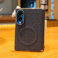 Electroplate Dual-Hinge Fabric Texture Magnetic Phone Case, For Galaxy Z Fold8 5G, For Galaxy Z Fold8 Ultra 5G, For Galaxy Z Fold7 / W26