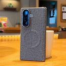 Electroplate Dual-Hinge Fabric Texture Magnetic Phone Case, For Galaxy Z Fold8 5G, For Galaxy Z Fold8 Ultra 5G, For Galaxy Z Fold7 / W26