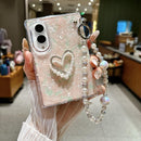 For Samsung Galaxy Z Fold 8 5G Pearlescent Shell Texture Phone Case with DIY Bracelet