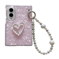 For Samsung Galaxy Z Fold 8 5G Pearlescent Shell Texture Phone Case with DIY Bracelet