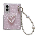 For Samsung Galaxy Z Fold 8 5G Pearlescent Shell Texture Phone Case with DIY Bracelet