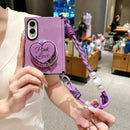Side Clamp Central Axis Lambskin Leather Holder Magnetic Phone Case with Wrist Strap, For Galaxy Z Fold8 5G