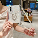 Side Clip Axis Magnetic Pearlescent Shell Texture Phone Case with Bracelet, For Galaxy Z Fold8 5G
