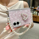 Side Clip Axis Magnetic Pearlescent Shell Texture Phone Case with Bracelet, For Galaxy Z Fold8 5G
