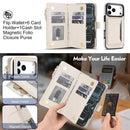 Detachable 2 in 1 Zipper Wallet Magnetic Phone Case with Lanyard For iPhone 17e / 16e