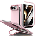 Integrated Skin Feel Lens Folding Holder Pen Slot Shockproof Phone Case with Pen, For iPhone Fold
