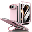 Integrated Skin Feel Lens Folding Holder Pen Slot Shockproof Phone Case with Pen, For iPhone Fold