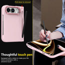 Integrated Skin Feel Lens Folding Holder Pen Slot Shockproof Phone Case with Pen, For iPhone Fold