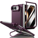 Integrated Skin Feel Lens Folding Holder Pen Slot Shockproof Phone Case with Pen, For iPhone Fold