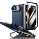 Integrated Skin Feel Lens Folding Holder Pen Slot Shockproof Phone Case with Pen, For iPhone Fold