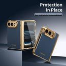 For iPhone Duo Electroplated PC Fold Shockproof Vegan Leather Phone Case