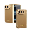 For iPhone Duo Electroplated PC Fold Shockproof Vegan Leather Phone Case