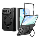 For iPhone Duo Integrated Metal Folding Holder Hinge Magnetic Leather Phone Case