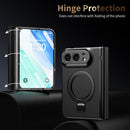 For iPhone Duo Integrated Metal Folding Holder Hinge Magnetic Leather Phone Case