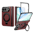 For iPhone Duo Integrated Metal Folding Holder Hinge Magnetic Leather Phone Case
