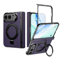 For iPhone Duo Integrated Metal Folding Holder Hinge Magnetic Leather Phone Case