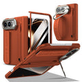 For iPhone Duo Film Integrated Lens Frame Bracket Phone Case with Wristband / Pen