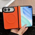 For iPhone Duo Folding Shaft Magnetic Litchi Texture Leather Phone Case