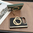 For iPhone Duo Litchi Texture Electroplated Rotating Bracket Magnetic Phone Case