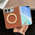 For iPhone Duo Litchi Texture Electroplated Rotating Bracket Magnetic Phone Case
