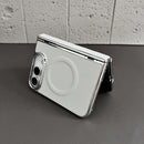For iPhone Duo Rebound Hinge Electroplated Faux-Leather Magnetic Phone Case