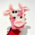 Foldable Plush Dairy Cow TPU Phone Case, For iPhone Duo