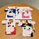 Foldable Plush Dairy Cow TPU Phone Case, For iPhone Duo