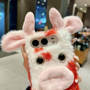 Foldable Plush Dairy Cow TPU Phone Case, For iPhone Duo