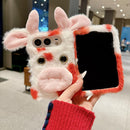 Foldable Plush Dairy Cow TPU Phone Case, For iPhone Duo
