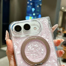 For iPhone Duo Axial Magnetic Shell Pattern Phone Case with 360 Holder