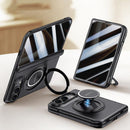For iPhone Duo Integrated Privacy Film Magnetic Phone Case with Wrist Strap & Ring Holder