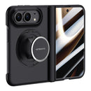 For iPhone Duo Integrated Privacy Film Magnetic Phone Case with Wrist Strap & Ring Holder