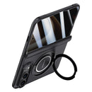 For iPhone Duo Integrated Privacy Film Magnetic Phone Case with Wrist Strap & Ring Holder