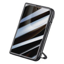 For iPhone Duo Integrated Privacy Film Magnetic Phone Case with Wrist Strap & Ring Holder
