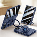 For iPhone Duo Integrated Privacy Film Magnetic Phone Case with Wrist Strap & Ring Holder
