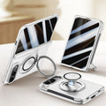 For iPhone Duo Integrated Privacy Film Magnetic Phone Case with Wrist Strap & Ring Holder