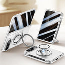 For iPhone Duo Integrated Privacy Film Magnetic Phone Case with Wrist Strap & Ring Holder