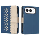 For iPhone Duo Flower Pattern RFID Leather Phone Case