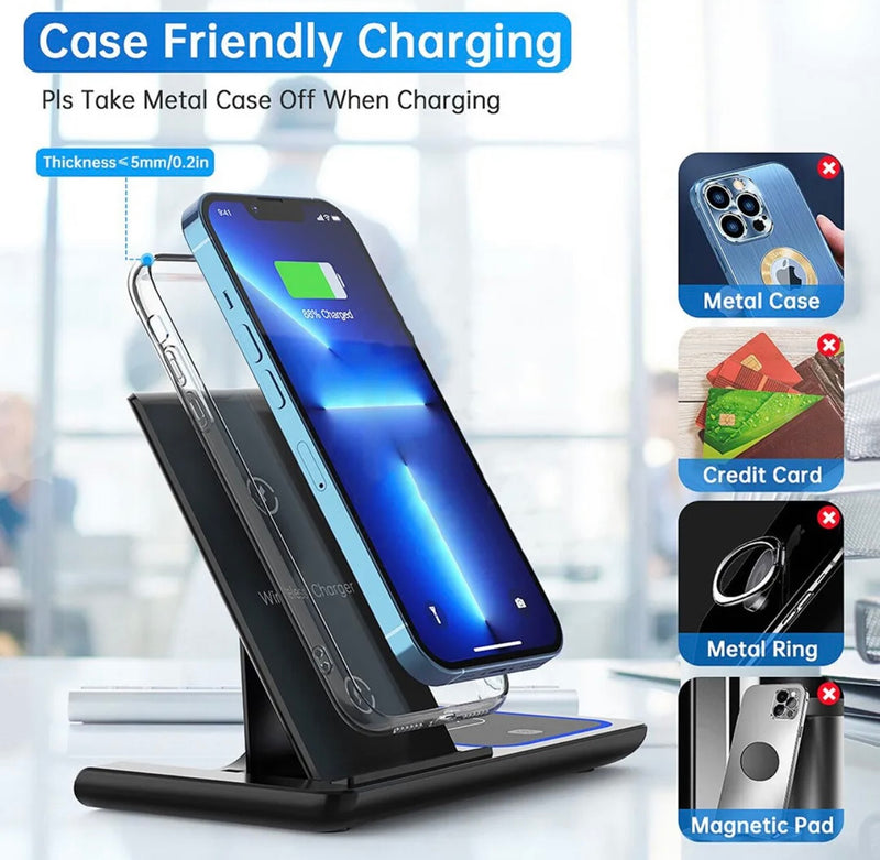 Wireless Charger 15W Fast Wireless Charger Stand 3 in 1 QI Charging Dock Station for Apple Watch,AirPods Pro/2,iPhone,Samsung Galaxy