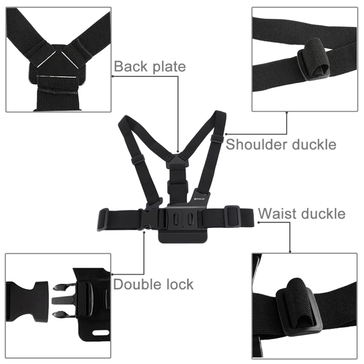 PULUZ Adjustable Body Mount Belt Chest Strap with J Hook Mount & Long Screw for GoPro Hero12 Black / Hero11 /10 /9 /8 /7 /6 /5, Insta360 Ace / Ace Pro, DJI Osmo Action 4 and Other Action Cameras